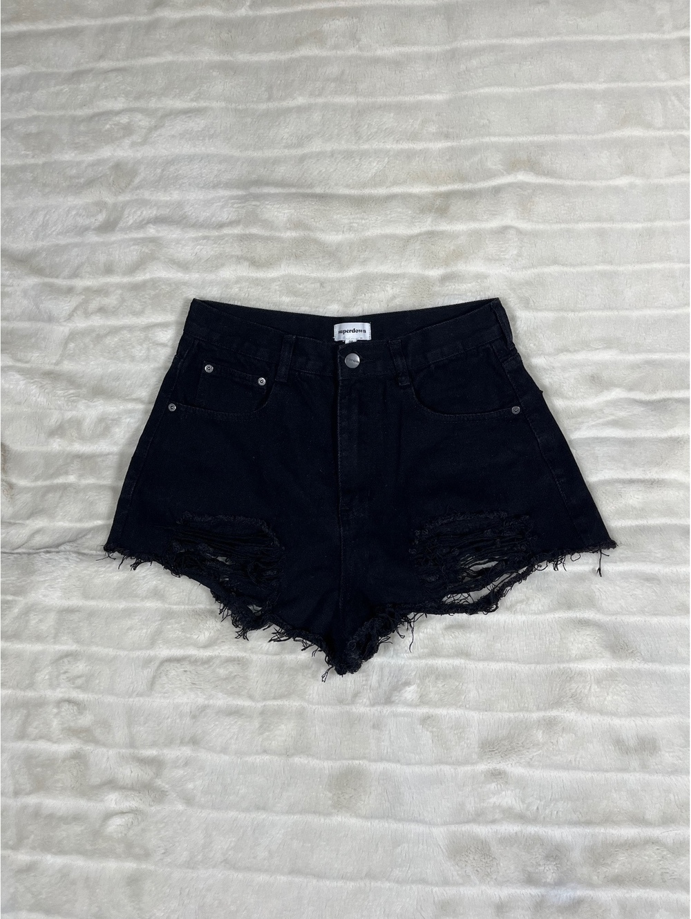 Superdown Black 26/28 Denim Jean CutOff Preppy Goth Emo Classic Distressed Short